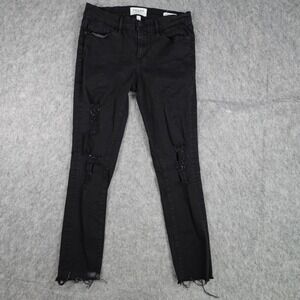Frame Jeans Women 27 Black Le Skinny de Jeanne Distressed Raw Hem Noir